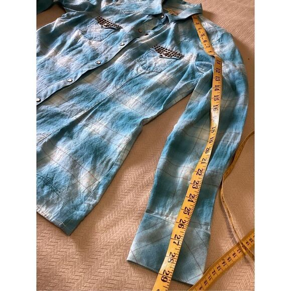 Women’s Stetson Turquoise Plaid Snap Front Shirt M - Picture 5 of 10